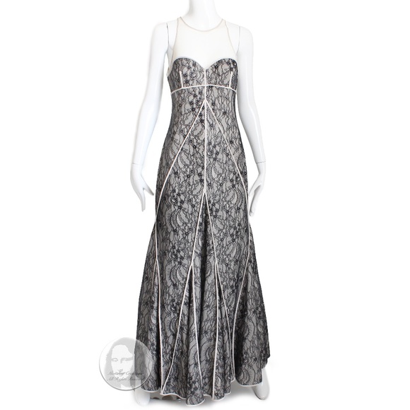 Halston Heritage Dress Evening Gown Fit & Flare Illusion Lace NWT NOS Size M - Picture 1 of 9
